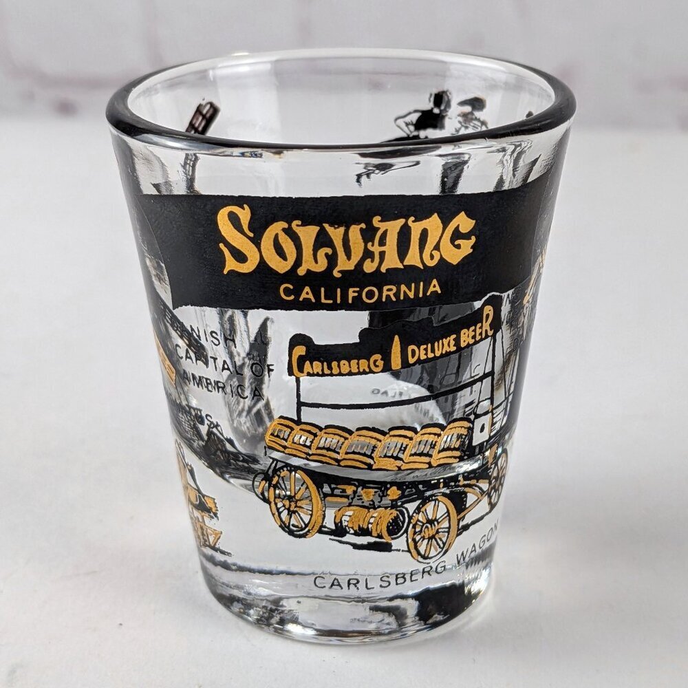 Vintage Solvang, California Gold/Black Shot Glass